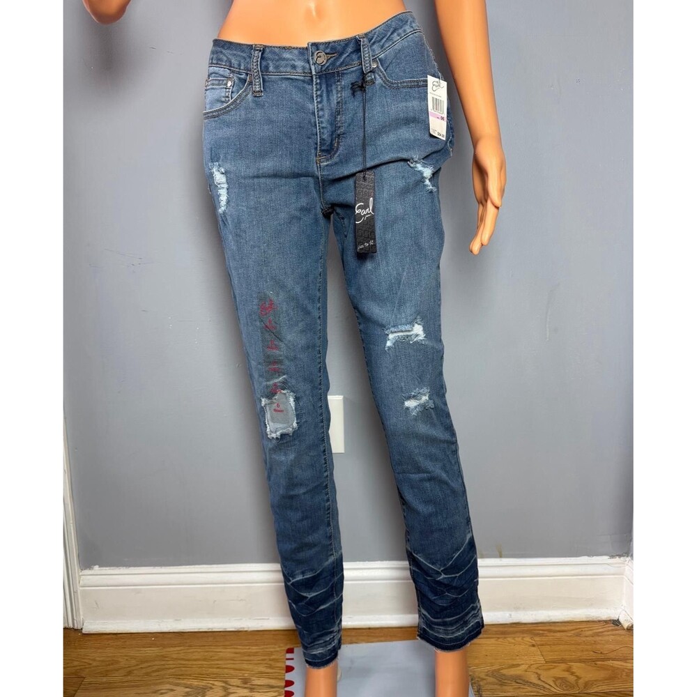 Earl Jean Skinny Jeans Womens Size 6 Blue Distressed Stretch Denim NWT.